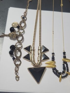 Gold-Tone Necklace with Black Triangle Pendant